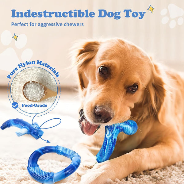 Furdog 3Pack Dog Toys for Aggressive Chewers Dog Chew Toy Tough Dog Toys to Keep Them Busy Bacon Flavor Teething Chew Toys & Dental Health for Large Medium Small Breeds (Blue)4