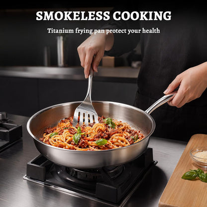 12 Inch Titanium Pro Pans for Cooking with Lid Pure Healthy | Large Family Size Titanium Frying Pan,Non-Toxic Titanium Cookware Induction Compatible & Oven Safe for Even Heating3