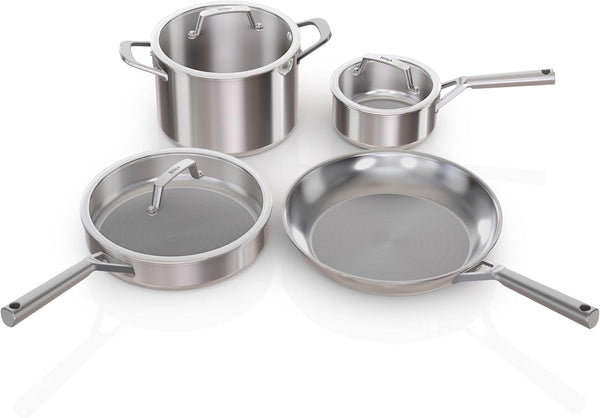 Ninja® Everclad 7-Pc Stainless Steel Cookware Set, Silver, C99007 | Tri-Ply: 18/10 Stainless, Pure Aluminum Core. No Warping, Hot Spots. All Stovetops & Induction Compatible. Oven Safe to 600°F1