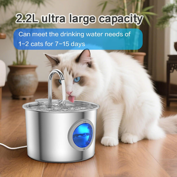 Cat Water Fountain Advanced 304 Stainless Steel 2.2L/74Oz with Detachable Tank, Easy to Clean, Automatic Pet Fountain Quiet Cats Water Dispenser, Perfect for Cats Dogs Indoor8