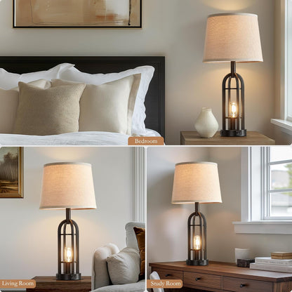 Black Table Lamps for Living Room Set of 2 - Farmhouse Lamps for Night Stands with USB A+C, Bedside Lamps for Bedroom, 24'' Industrial Lamp for Living Room End Tables4