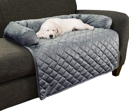 Couch Cover for Dogs - 35X35 Pet Furniture Protector with Memory Foam Neck Bolster, Quilted Fabric, and Water-Resistant Base Layer by PETMAKER (Gray)1