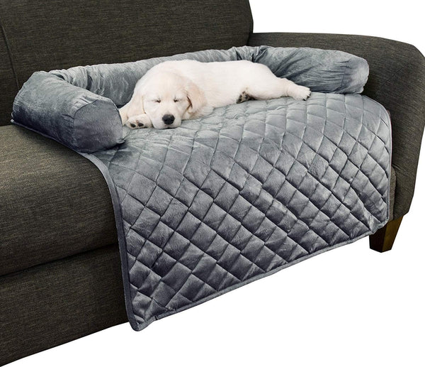 Couch Cover for Dogs - 35X35 Pet Furniture Protector with Memory Foam Neck Bolster, Quilted Fabric, and Water-Resistant Base Layer by PETMAKER (Gray)1