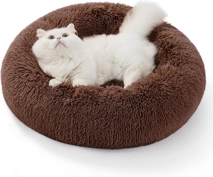 Bedsure Donut Cat Bed Washable round Anti-Anxiety Kitten & Puppy Bed | 20X20In,Cat Beds for Indoor Cats, Calming Pet Bed, Soft Fluffy Plush Comfy Cuddler, anti Slip Bottom, Basic Version, Brown1