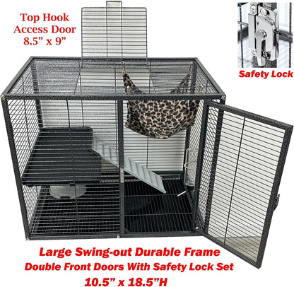 Large Two Full Story Deluxe Double Unit 4-Tiers Tight 1/2-Inch Bar Spacing Durable Front Doors Water Bottle Food Bowl for Feisty Ferret Squirrel Hammock Rat Gerbil Small Animal Critter Rolling Cage5