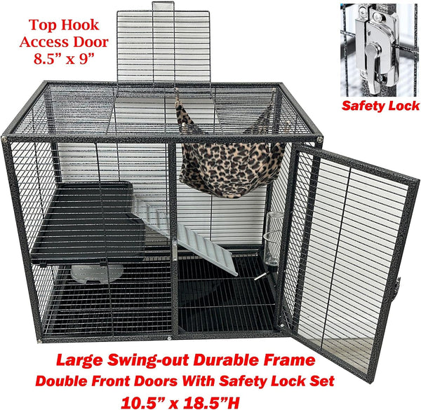 Large Two Full Story Deluxe Double Unit 4-Tiers Tight 1/2-Inch Bar Spacing Durable Front Doors Water Bottle Food Bowl for Feisty Ferret Squirrel Hammock Rat Gerbil Small Animal Critter Rolling Cage5