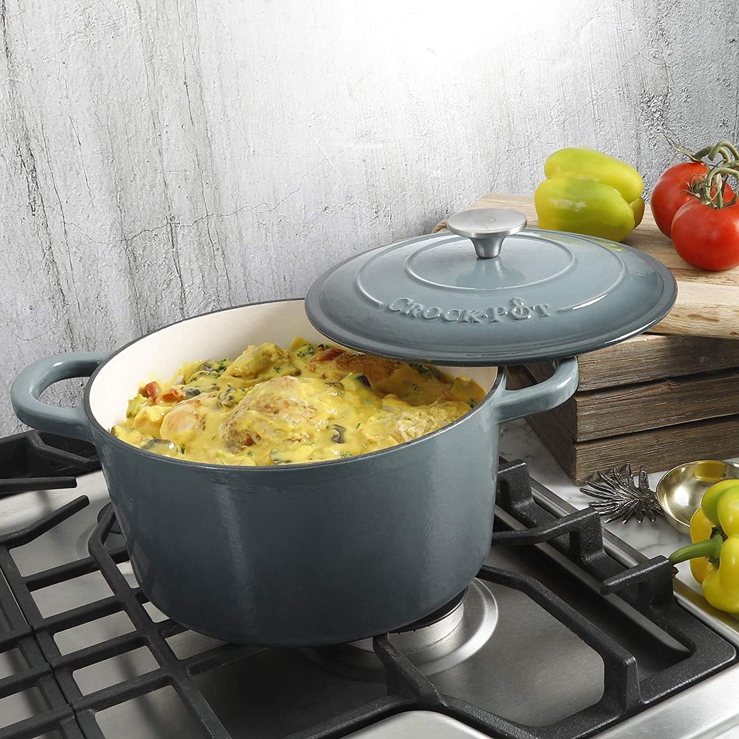crock-pot-artisan-5-quart-round-enameled-cast-iron-dutch-oven-slate-gray-heavy-duty-cookware-for-slow-cooking-roasting-baking-with-lid