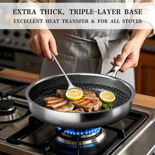 Hybrid Tri-Ply Stainless Steel Cookware Set Oven Safe | Pots and Pans Set Non Stick with Steamer Basket, Non Toxic Induction Cookware, Kitchen Cookware Sets PFOA & PTFE Free8