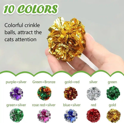 Silkfly 30 Pcs Polyester Film Crinkle Balls Cat Toys 2.36" Interactive Crinkle Ball, Colorful Balls Chew Toy for Cat Chase Ball Toys Attract Cats for Indoor Cats and Kittens to Keep Fit and Active2