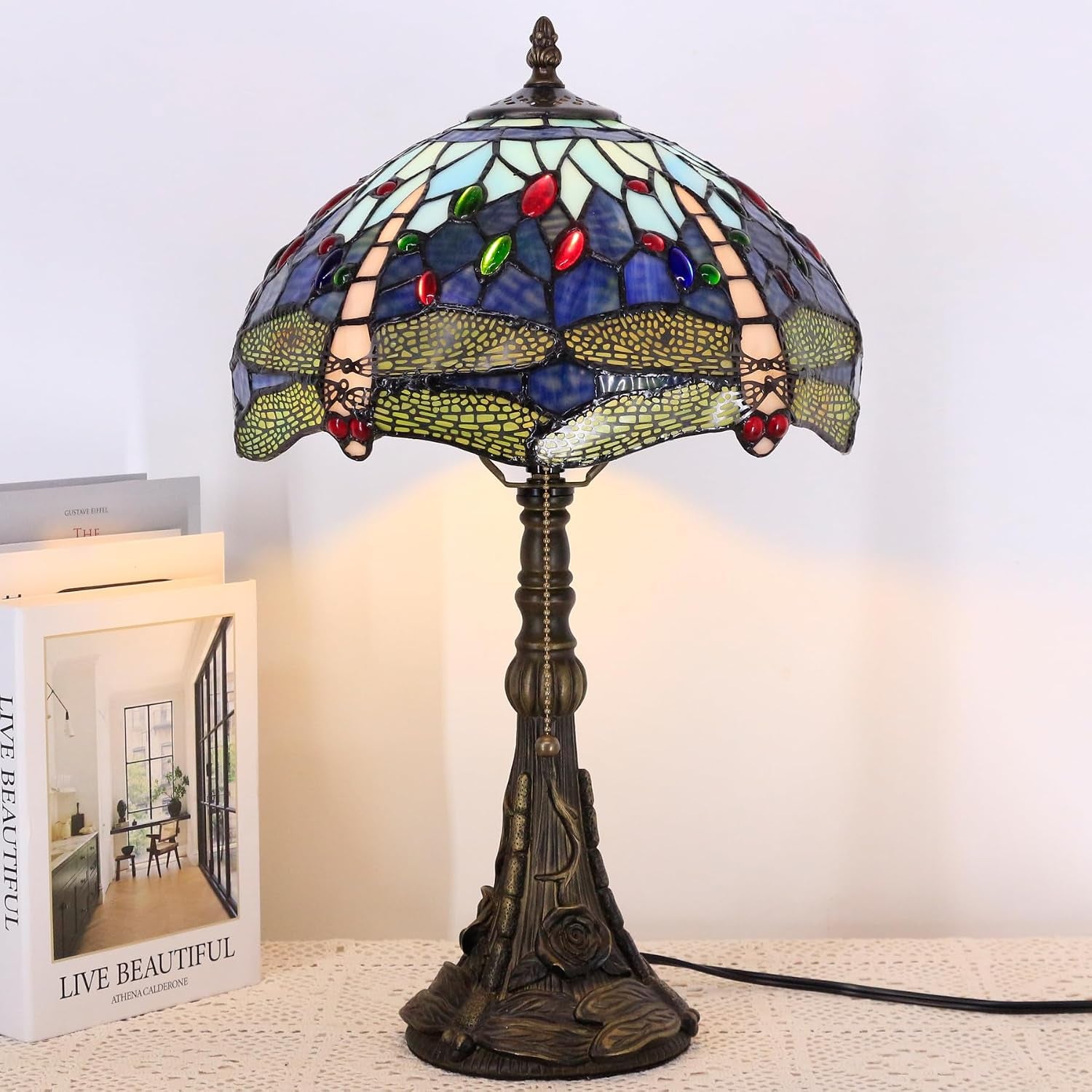 table-lamp-base-replacement-onlye-w-6-h-19-inch-fit-for-8-10-12-inch-tiffany-style-stained-glass-lampshade-dark-bronze-finish-resin-push-switch-on-cord