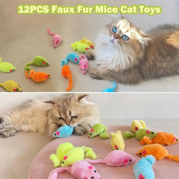 Meohui 12PCS Rattle Cat Mouse Toys Also Prefilled Catnip, 2.36” Mice Body Size, Faux Fur Cat Mice Toys with Plastic Body, Interactive Catnip Toys for Indoor Cats Play Fetch2