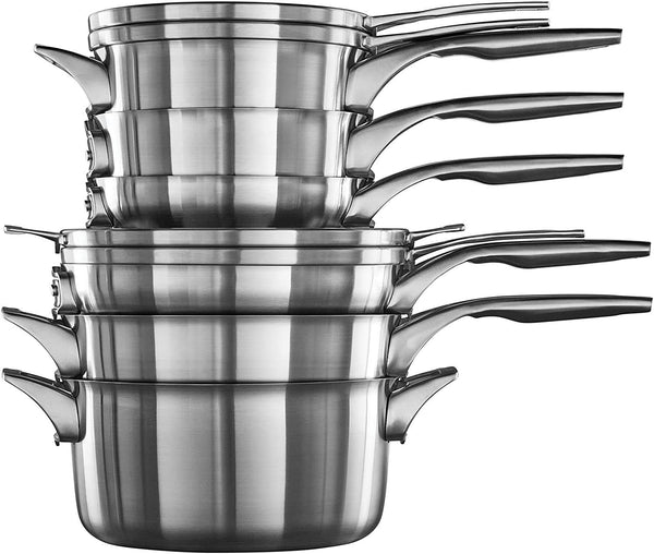 Calphalon Premier Space-Saving Stainless Steel Pots and Pans, 10-Piece Cookware Set | Stackable Space-Saving Pots and Pans Set with Stay Cool Handles and Aluminum Core for Even Cooking1