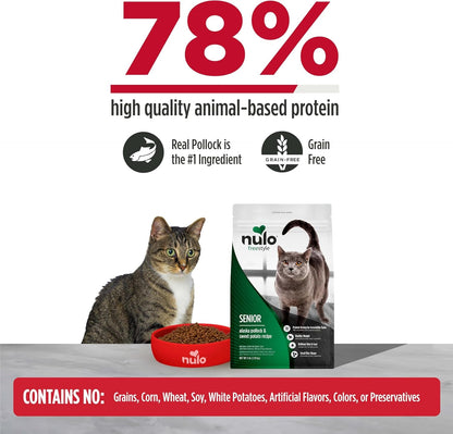 Nulo Freestyle Senior Dry Cat Food - Alaska Pollock & Sweet Potato, High Protein, Natural Grain Free Cat Food with Probiotics and L-Carnitine, 4Lb Bag2