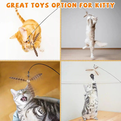 JXFUKAL Cat Wand Toys, Interactive Cat Toys with 3 Feather Refills, 29'' Flexible Steel Wire, Sturdy Wood Handle & Bell for Kitty Kitten, Cat Toys for Indoor Cats Teaser Cat String Toy5
