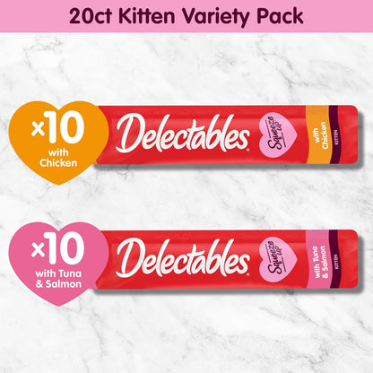 Delectables Squeeze up Kitten Variety Pack, Creamy Squeezable Puree, Lickable Wet Cat Treats, Grain Free, No Added Fillers, No By-Products, No Added Preservatives, 0.5 Ounces Tube, 20 Tubes Total7
