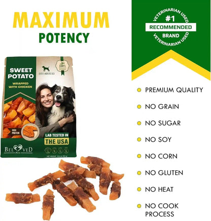 Beloved Pets Sweet Potato Dog Treats & Healthy Chicken Chews 10.6 Oz - Puppy Snacks & Soft Bones for Large, Medium & Small Breeds - Natural Dog Food & Grain-Free, Rawhide-Free Training Jerky Wraps7