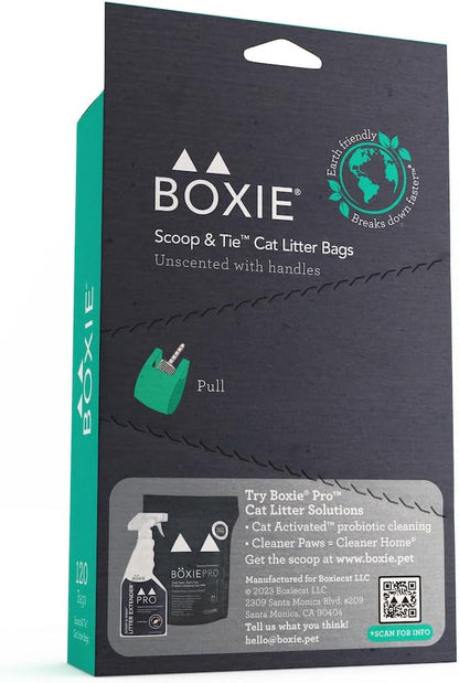 Boxie Sustainable Scoop & Tie Pet Waste Bags, 120 Count, Leak-Proof, Easy-To-Tie Handles, Eco-Friendly, Odor Control, EPI Technology, Durable for Cat Litter & Dog Waste3