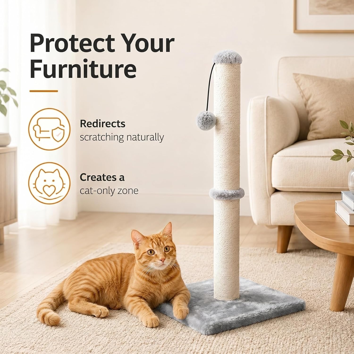 dimaka-29-height-tall-cat-scratching-post-claw-scratcher-with-sisal-rope-and-covered-with-soft-smooth-plush-vertical-scratch-full-strectch-for-standard-size-catsgrey-29-inches-for-all-cats