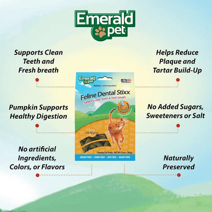 Emerald Pet Grain-Free Chicken Cat Dental Treats – Crunchy Dental Sticks for Cats to Clean Teeth, Reduce Plaque & Tartar, Freshen Breath – Pumpkin for Digestive Health, Natural Cat Chews, 3.6 Oz5