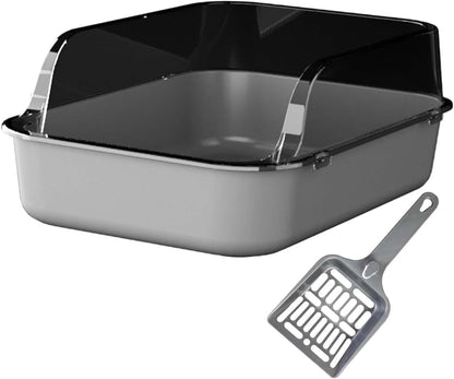 Open Litter Box Semi Enclosed Cat Toilet Sand Box Bedpan Container for Indoor Cats and Young Kittens- Gray5