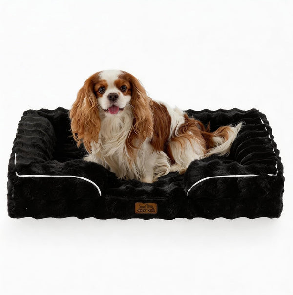 COZY KISS Orthopedic Dog Bed for Extra Large Dog 44X32 Inch, XL Faux Fur Pet Sofa, Bolster Foam Bed with Sides, Non-Slip and Egg-Crate Big Dog Couch Bed with Washable Removable Cover, Beige22