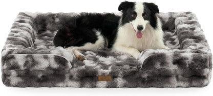 COZY KISS Orthopedic Dog Bed for Extra Large Dog 44X32 Inch, XL Faux Fur Pet Sofa, Bolster Foam Bed with Sides, Non-Slip and Egg-Crate Big Dog Couch Bed with Washable Removable Cover, Beige13