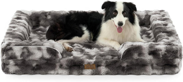COZY KISS Orthopedic Dog Bed for Extra Large Dog 44X32 Inch, XL Faux Fur Pet Sofa, Bolster Foam Bed with Sides, Non-Slip and Egg-Crate Big Dog Couch Bed with Washable Removable Cover, Beige13