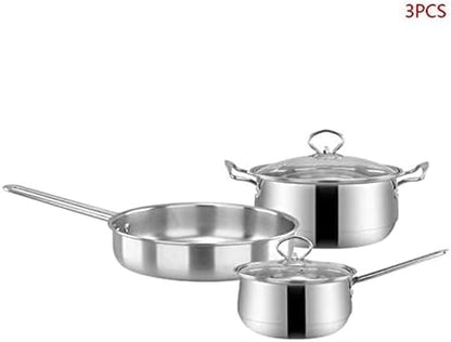 TKUS 3Pcs/Set Stainless Steel Cookware Set Flat Bottom Frying Pan Soup Pot Milk Pot Kit Induction Cooker Cooking Pan for Home Kitchen (1)3