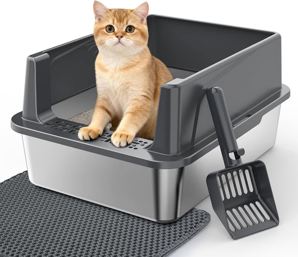 Stainless Steel Litter Box, Extra Large Litter Boxes for Big Cats, Xlarge Metal Cat Litter Box with Lid, Anti-Urine Leakage XL Box with High Sides, Easy Clean, Non-Sticky, Scoop Included11