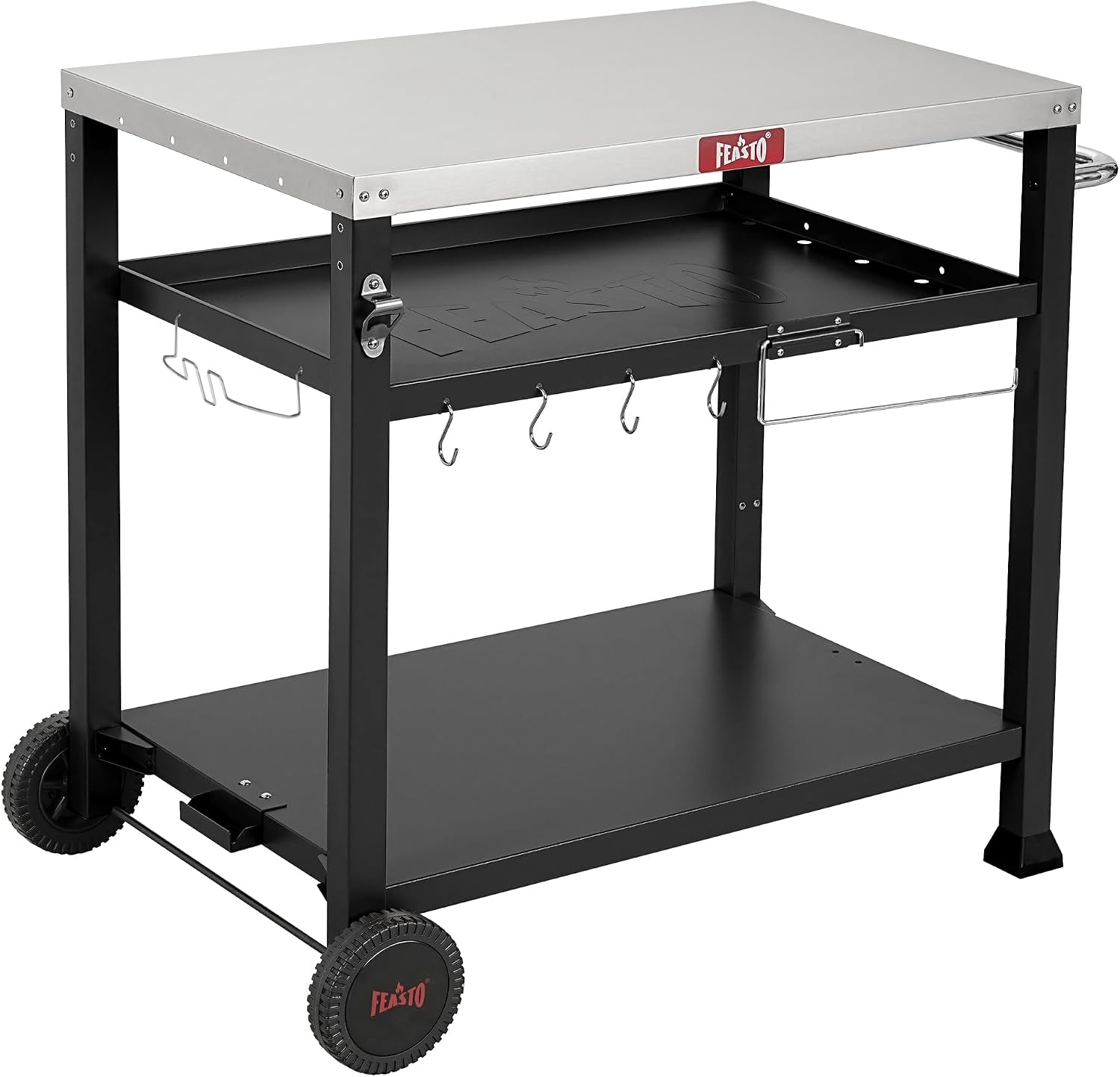 3-shelf-pizza-oven-table-outdoor-grill-cart-33-5-x-21-7-black-stainless-tabletop-with-tank-hook-for-pizza-ovens-griddles-heavy-duty-prep-station-for-patio-bbq-and-deck-parties
