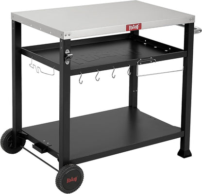 3-Shelf Pizza Oven Table, Outdoor Grill Cart, 33.5" X 21.7", Black | Stainless Tabletop with Tank Hook for Pizza Ovens & Griddles, Heavy-Duty Prep Station for Patio BBQ and Deck Parties1