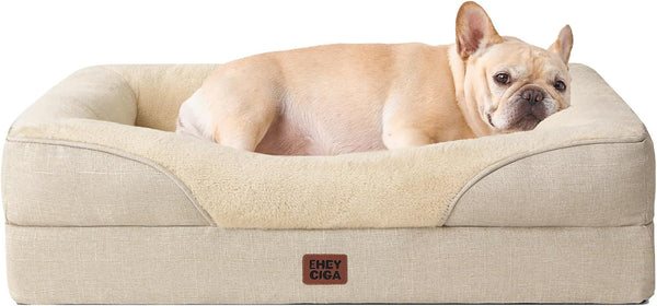 EHEYCIGA Orthopedic XL Dog Bed for Large Sized Dog, 42X30 Inch Extra Large Memory Foam Dog Couch Bed with Sides, Waterproof Liner & Washable Removable Cover, Bolster Pet Sofa, Grey51