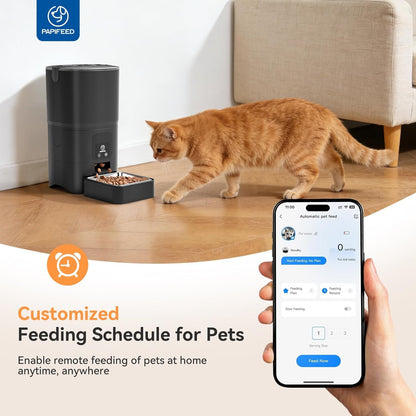 PAPIFEED Automatic Cat Feeder with App, 2.4G Wifi Cat Food Dispenser, 6L Timed Cat Feeder for Dry Food, 10 Meals/Day, 12 Portions/Meal, Dual Power Supply Smart Pet Feeder for Small Dog, Black3