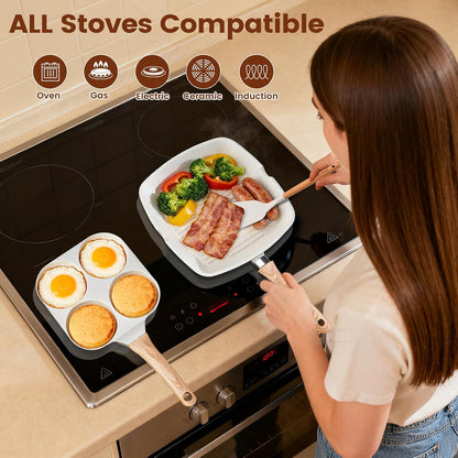27PCS Nonstick Ceramic Pots and Pans Cookware Set with Gloves, Apron, Silicone Tools,Ivory8