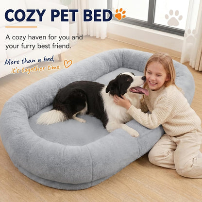 Human Dog Bed for Large Dog - Giant Dog Bed for Humans with High-Density Foam & Faux Fur Cover - Washable Bean Bag Bed Alternative for Napping, Gaming, and Pet Bonding3