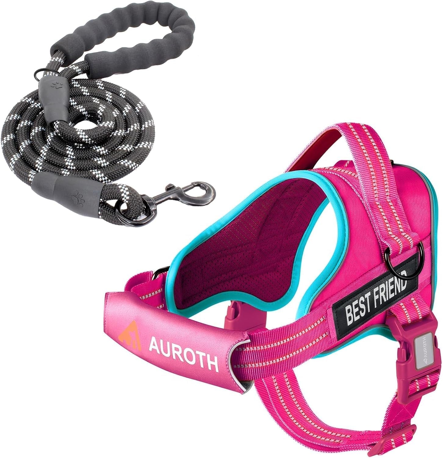auroth-dog-harness-and-leash-set-soft-padded-service-dog-vest-with-5-25ft-dog-leash-no-choke-easy-on-pet-vest-adjustable-reflective-no-pull-pet-vest-medium-sized-dog-easy-walking-and-training