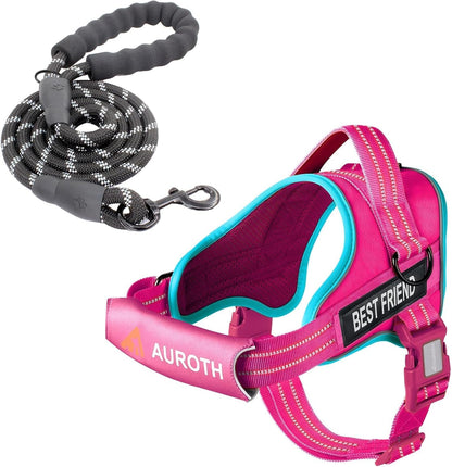 AUROTH Dog Harness and Leash Set, Soft Padded Service Dog Vest with 5.25FT Dog Leash, No Choke, Easy on Pet Vest, Adjustable Reflective No Pull Pet Vest Medium Sized Dog, Easy Walking and Training18