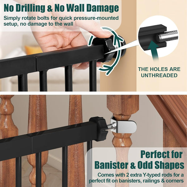 Keny 29.7"-46" Baby Gate for Stairs, Auto Close Dog Gates for Doorways | Pressured Mounted No Drilling Pet Gate Extra Wide, One-Hand Opening Dual Lock Stair Gate, Indoor Kids Necessities, Black3