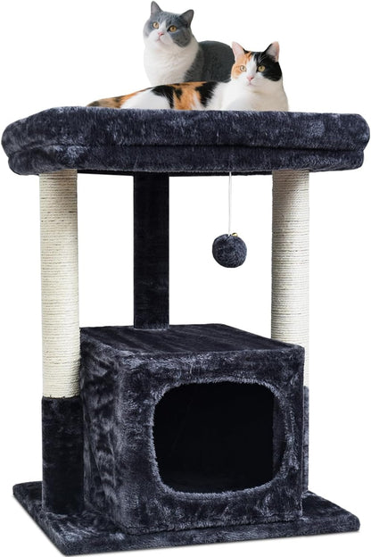 SYANDLVY 27" Cat Tree for Indoor Cats, Activity Tower with Scratching Posts | Modern Kitten Condo with Plush Perch & Hanging Ball for Play, Beige10