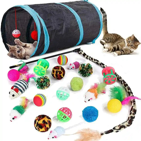 21 Pcs Cat Toys for Indoor Cats Collapsible Cat Tunnel Interactive Feather Teaser Wand Ball Toy for Kitten Cats1