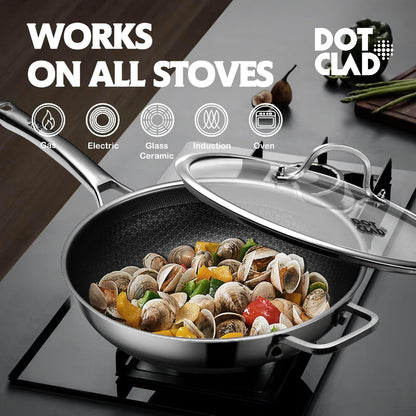 Wok Pan,Hybrid 12 Inch Wok with Lid, PFOA Free Cookware,Non Stick Stainless Steel Woks & Stir-Fry Pans Nonstick, Dishwasher and Oven Safe, Works on Induction4