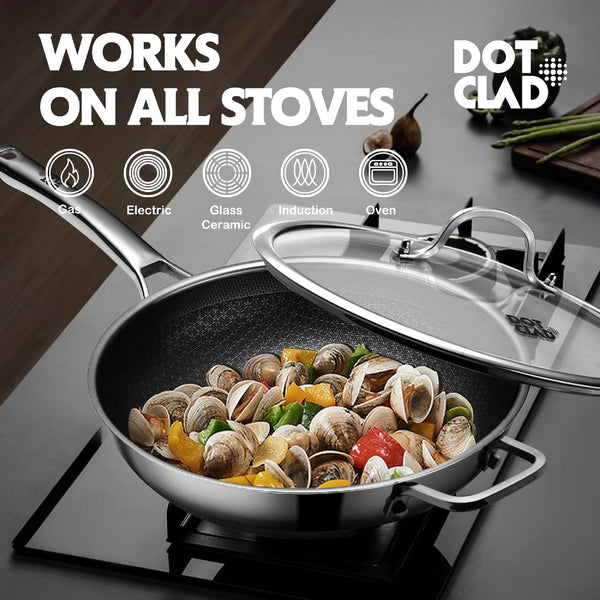 Wok Pan,Hybrid 13 Inch Wok with Lid, PFOA Free Cookware,Non Stick Stainless Steel Woks & Stir-Fry Pans Nonstick, Dishwasher and Oven Safe, Works on Induction4