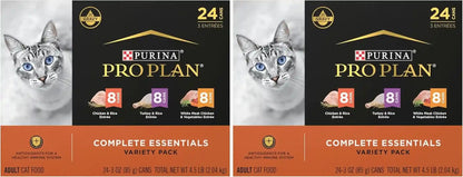 Purina Pro Plan Gravy, High Protein Wet Cat Food Variety Pack, Complete Essentials Chicken and Turkey Favorites - (Pack of 24) 3 Oz. Cans16