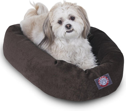Majestic Pet 40 Inch Micro Velvet Calming Dog Bed Washable – Cozy Soft round Dog Bed with Spine for Head Support - Fluffy Donut Dog Bed 40X29X9 (Inch) – round Pet Bed Large – Pearl43