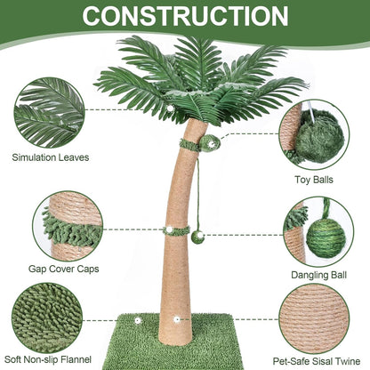 40'' Tall Cat Scratching Post Cat Tree, Curved Design Cat Scratcher Post with 3 Interactive Balls, Natural Sisal Rope Cat Scratching Posts for Indoor Cats Adults Kittens, Multi-Combinable (Style A)2