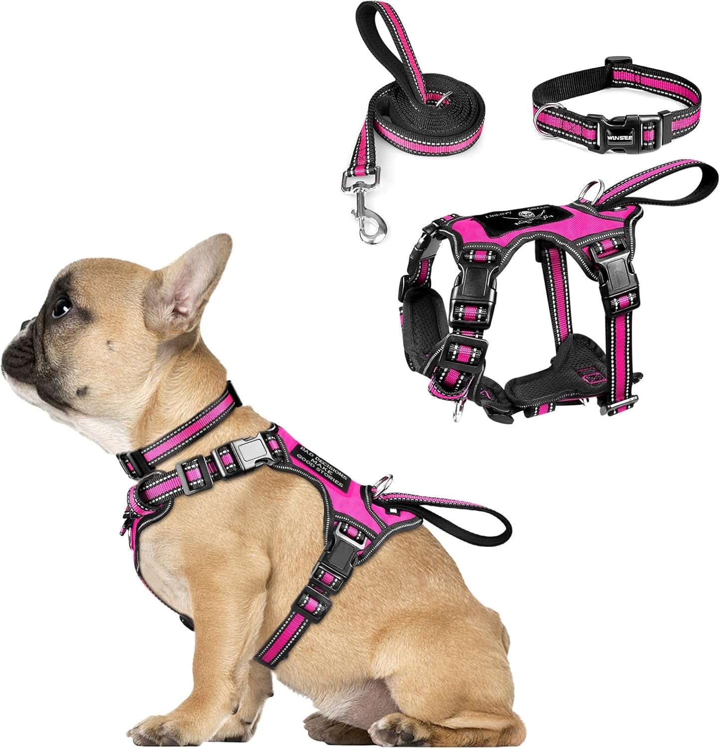winsee-pet-harness-collar-and-leash-set-all-in-one-reflective-dog-harness-no-pull-with-adjustable-buckles-for-puppies-small-medium-large-and-extra-large-dogs-large-pink