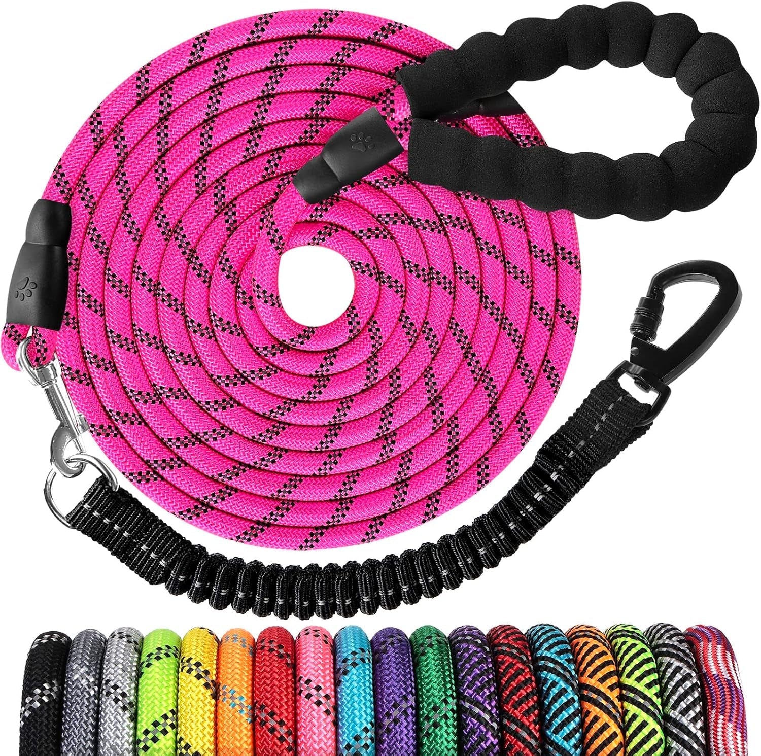long-dog-leash-15-ft-heavy-duty-rope-leashes-for-dogs-training-with-swivel-lockable-hook-reflective-threads-bungee-and-padded-handle-dog-lead-for-large-small-medium-dogs-outside-walking-hiking