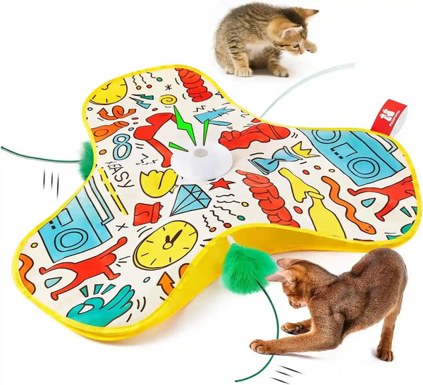 Potaroma Hide and Seek Interactive Cat Toys | Moving Concealed Wand Feather, Automatic Chargeable Indoor Kitten Exercise Kicker, Mouse Squeaky, Floral Cover7