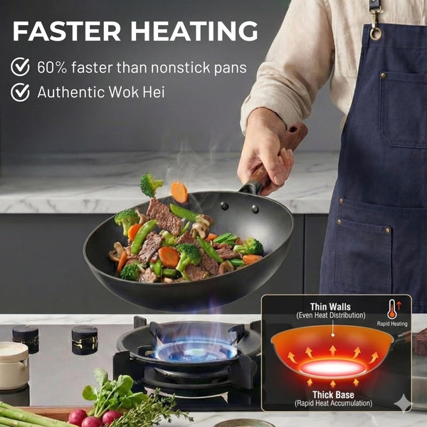 Ultralight 12.6" Carbon Steel Wok with Lid - Naturally Nonstick Carbon Steel Pan, Zero Chemical Wok Pan, Works on Gas & Induction, Nitrided Finish for Stir-Fry, Sautéing, and More5