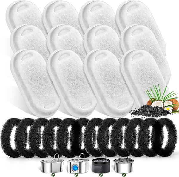 Cat Water Fountain Filters for Stainless Steel 67Oz/2L Adjustable Water Flow Pet Fountain, 8 Pack Pet Replacement Filters with 8 Sponges8